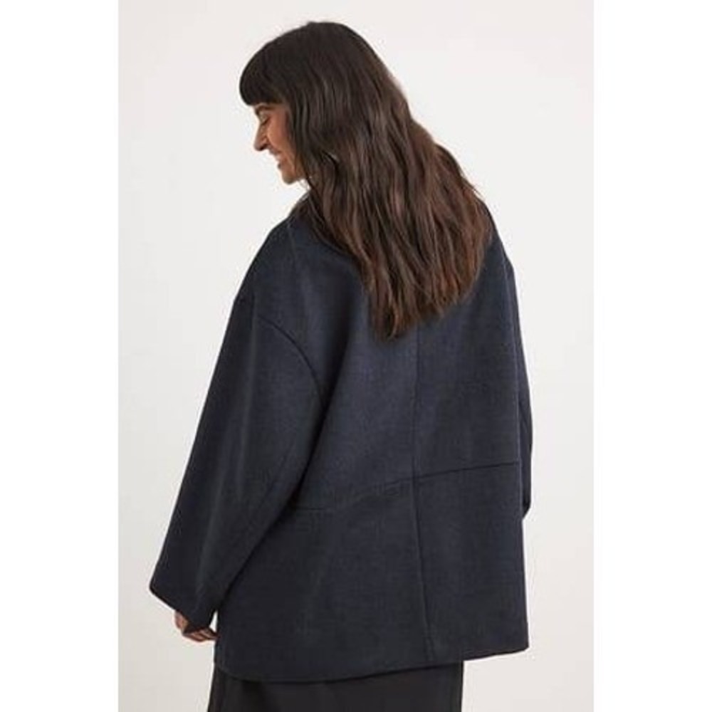 NA-KD Wool Blend Short Coat Navy Blue Double‎ Breasted Shawl Collar EU 36 NEW - Picture 2 of 11